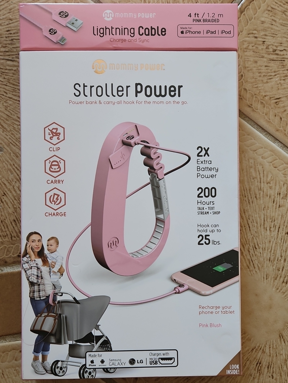 Mommy Power Stroller Power Portable Power Bank with Hook And Usb - Pink